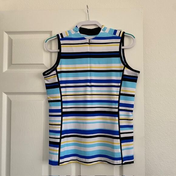 Tail Activewear 1/4 Zip Polo Shirt Sleeveless Blue Striped Women's‎ Medium - Picture 1 of 10